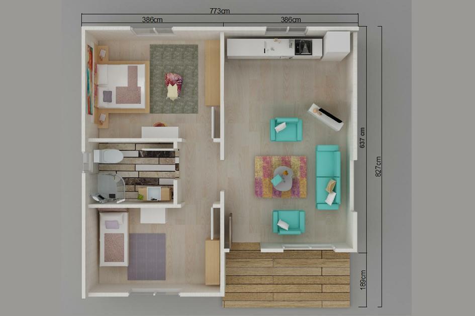 62 m² 2+1 Tek Kat Prefabrik Ev görsel 3