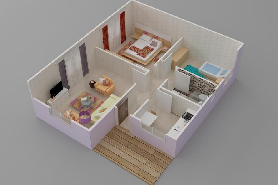 69 m² 2+1 Tek Kat Prefabrik Ev son görsel