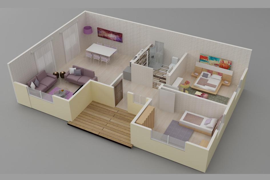 73 m² 2+1 Tek Kat Prefabrik Ev son görsel