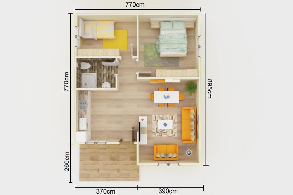 74 m² 2+1 Tek Kat Prefabrik Ev görsel 3