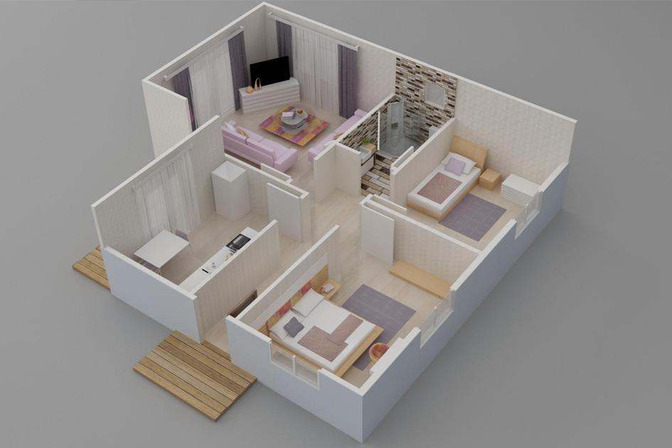 77 m² 2+1 Tek Kat Prefabrik Ev son görsel