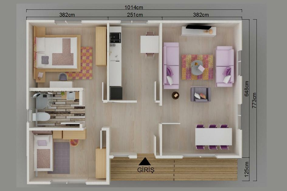 78 m² 2+1 Tek Kat Prefabrik Ev görsel 3