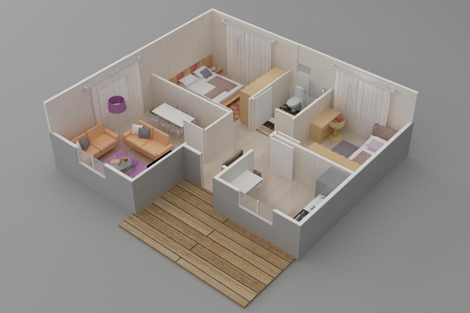 84 m² 2+1 Tek Kat Prefabrik Ev son görsel