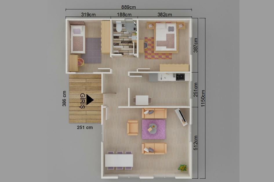 93 m² 2+1 Tek Kat Prefabrik Ev görsel 3