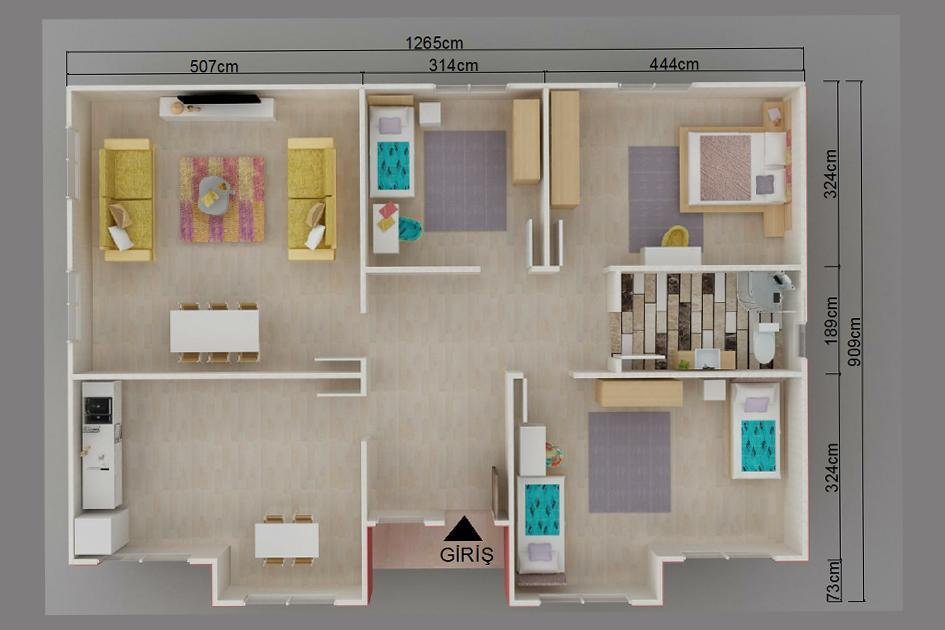 112 m² 3+1 Tek Kat Prefabrik Ev görsel 3