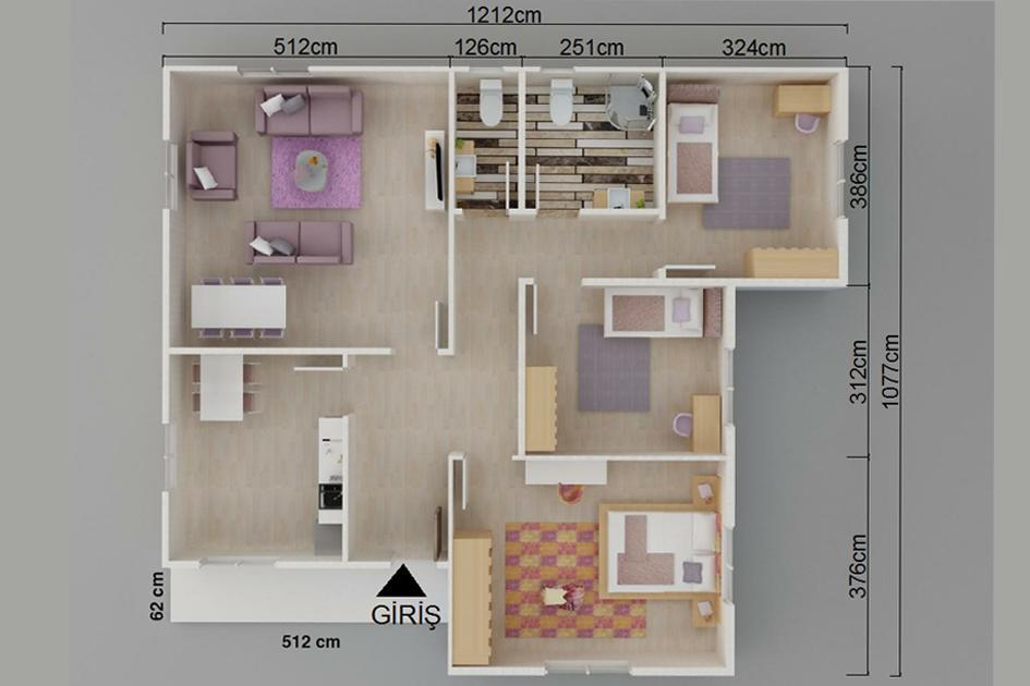 113 m² 3+1 Tek Kat Prefabrik Ev görsel 3