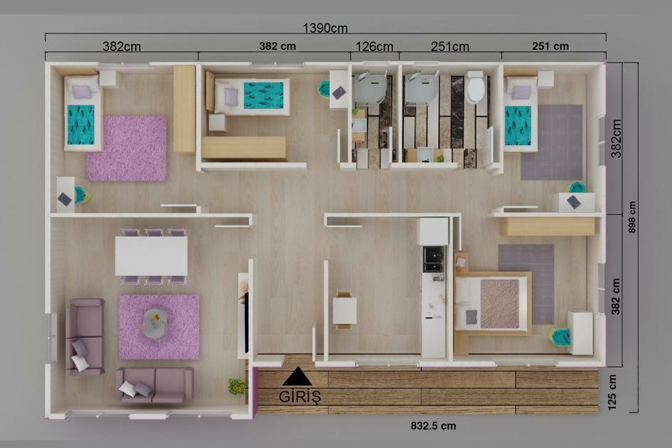 125 m² 4+1 Tek Kat Prefabrik Ev görsel 3