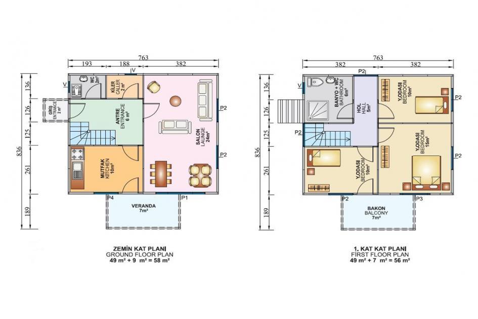 114 m² 3+1 Dubleks Prefabrik Ev son görsel