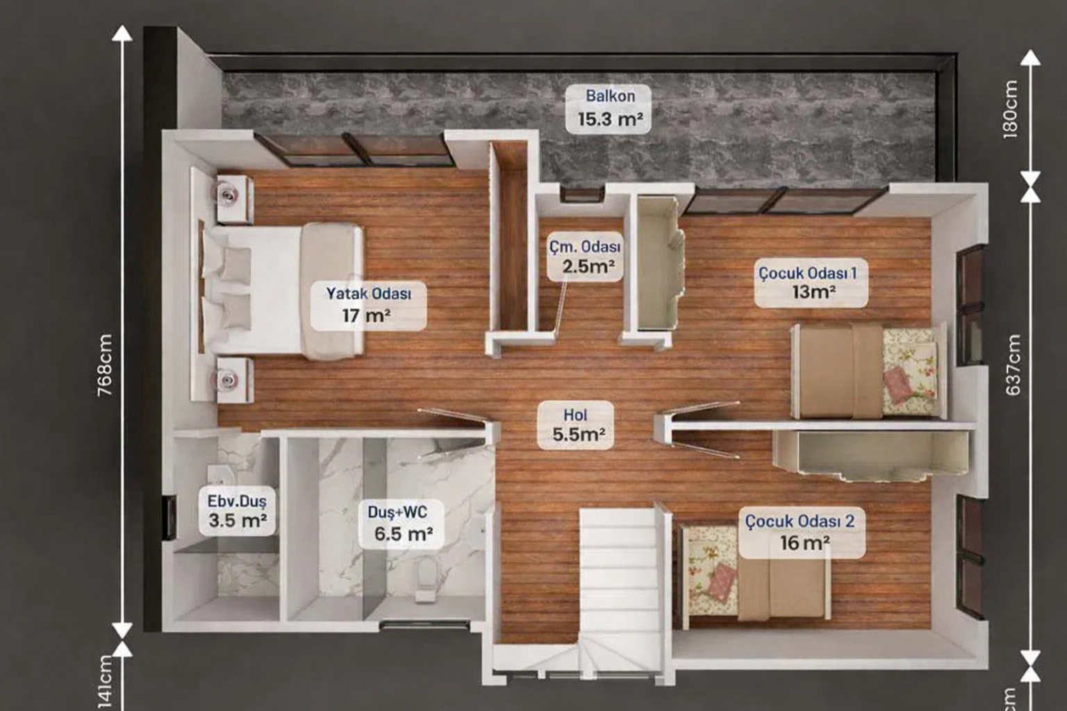 184 m² 4+1 Dubleks Çelik Villa son görsel