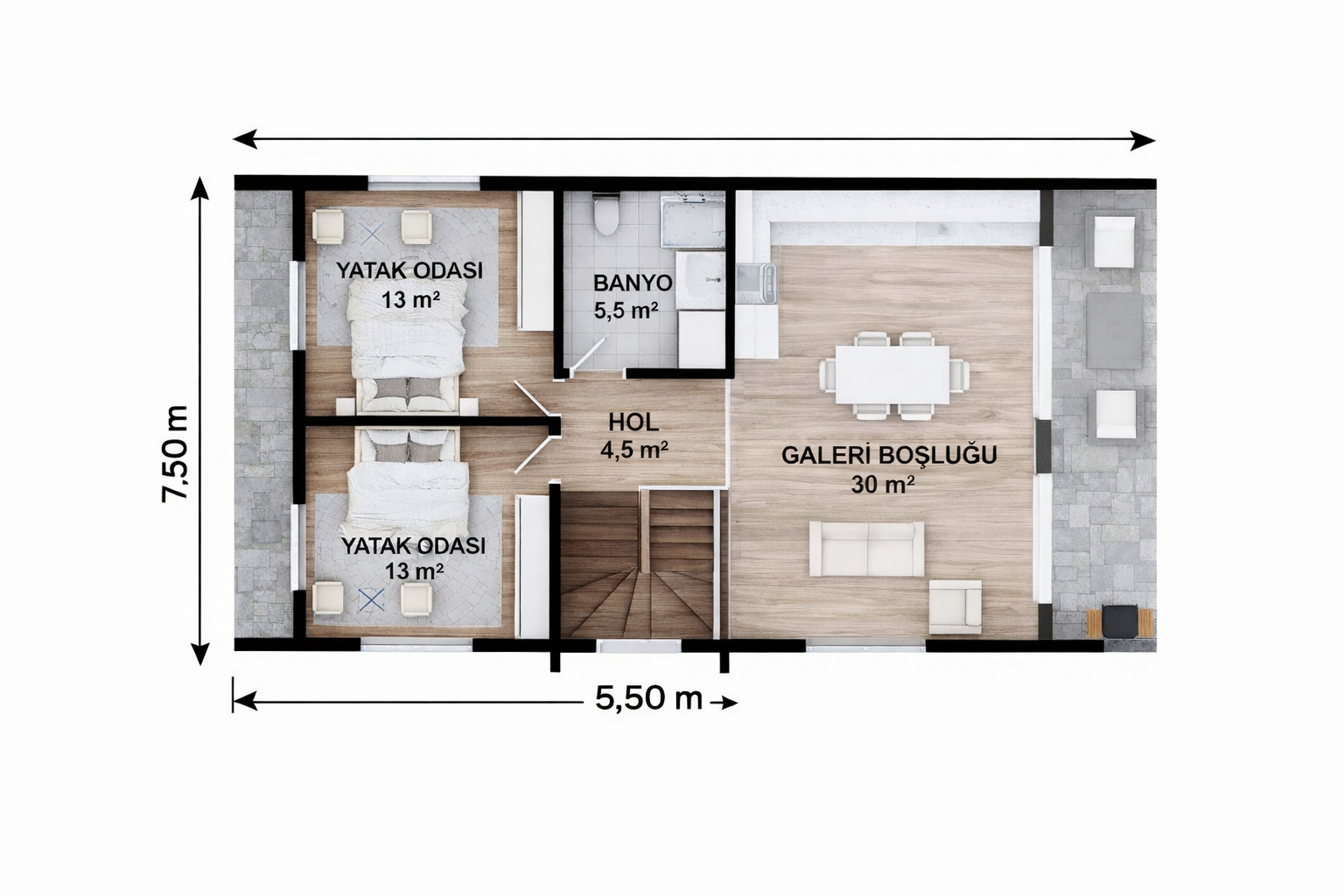 210 m² 4+1 Dubleks Çelik Villa görsel 4