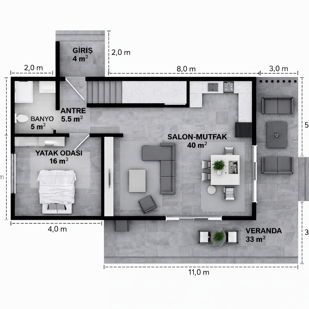 212 m² 4+1 Dubleks Çelik Villa görsel 3