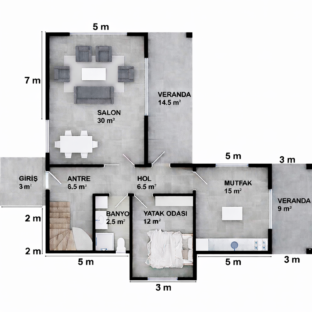 223 m² 5+1 Dubleks Çelik Villa görsel 3